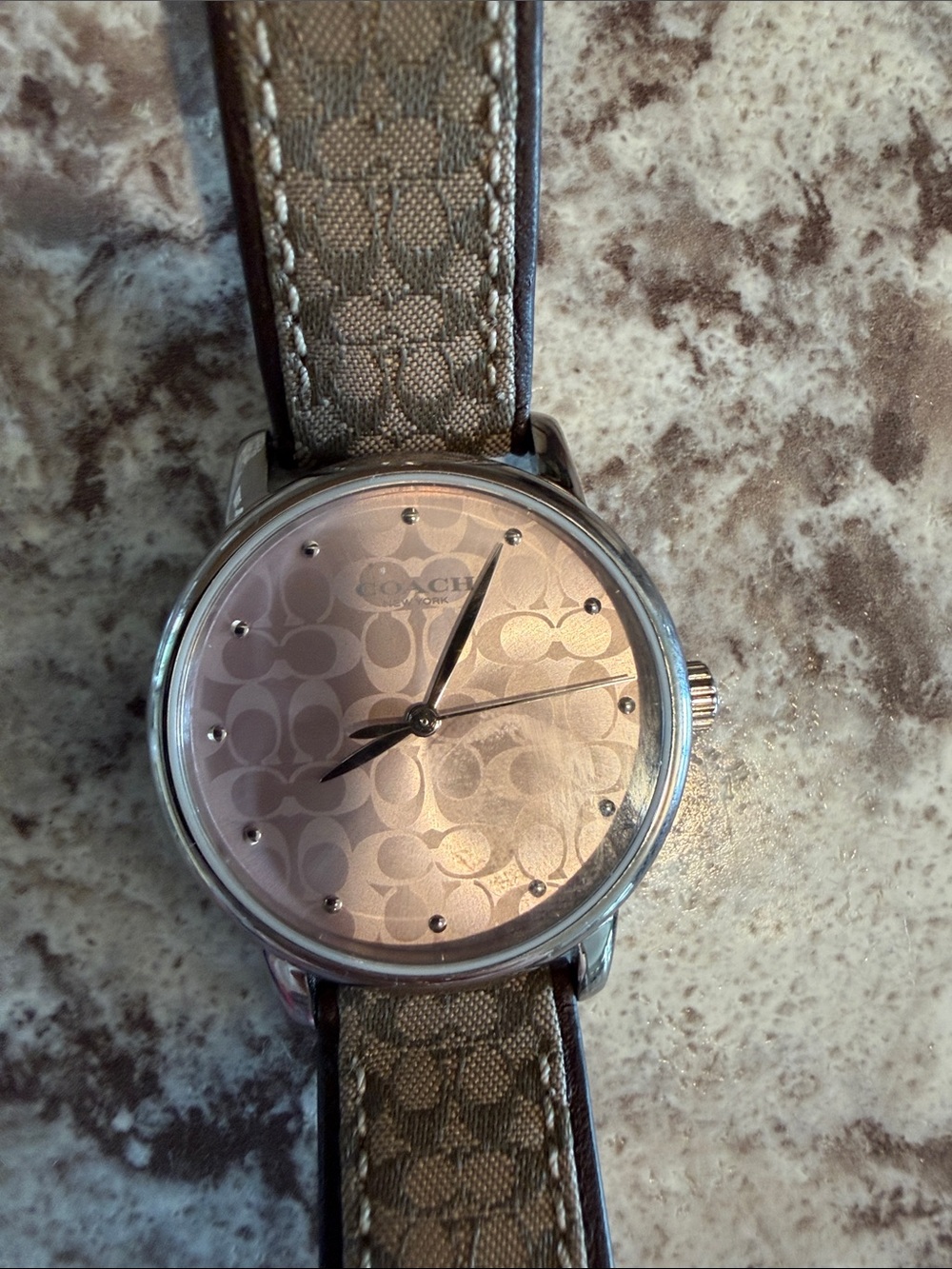 Coach Pink Patterned Dial Watch with Signature Fabric Strap